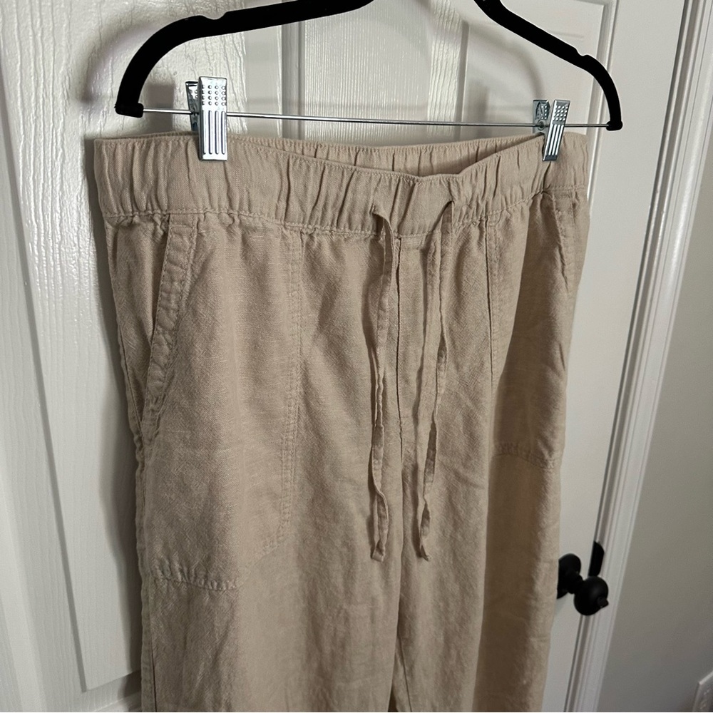 Gap Women’s Beige Linen Blend Wide Leg Cropped Pants - Size Large - Picture 4 of 8